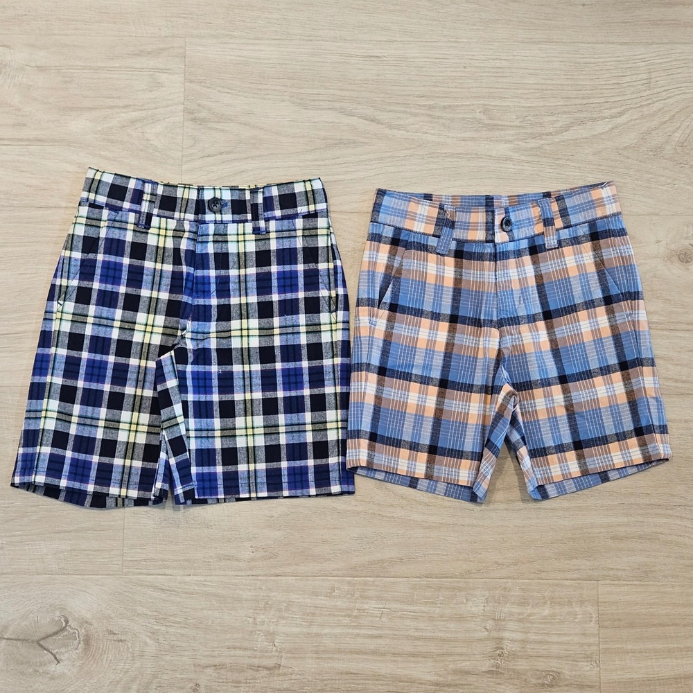 Janie and Jack Plaid Shorts Kids 4 Blue Multi NEW Adjustable Waist 2 Pair Bundle